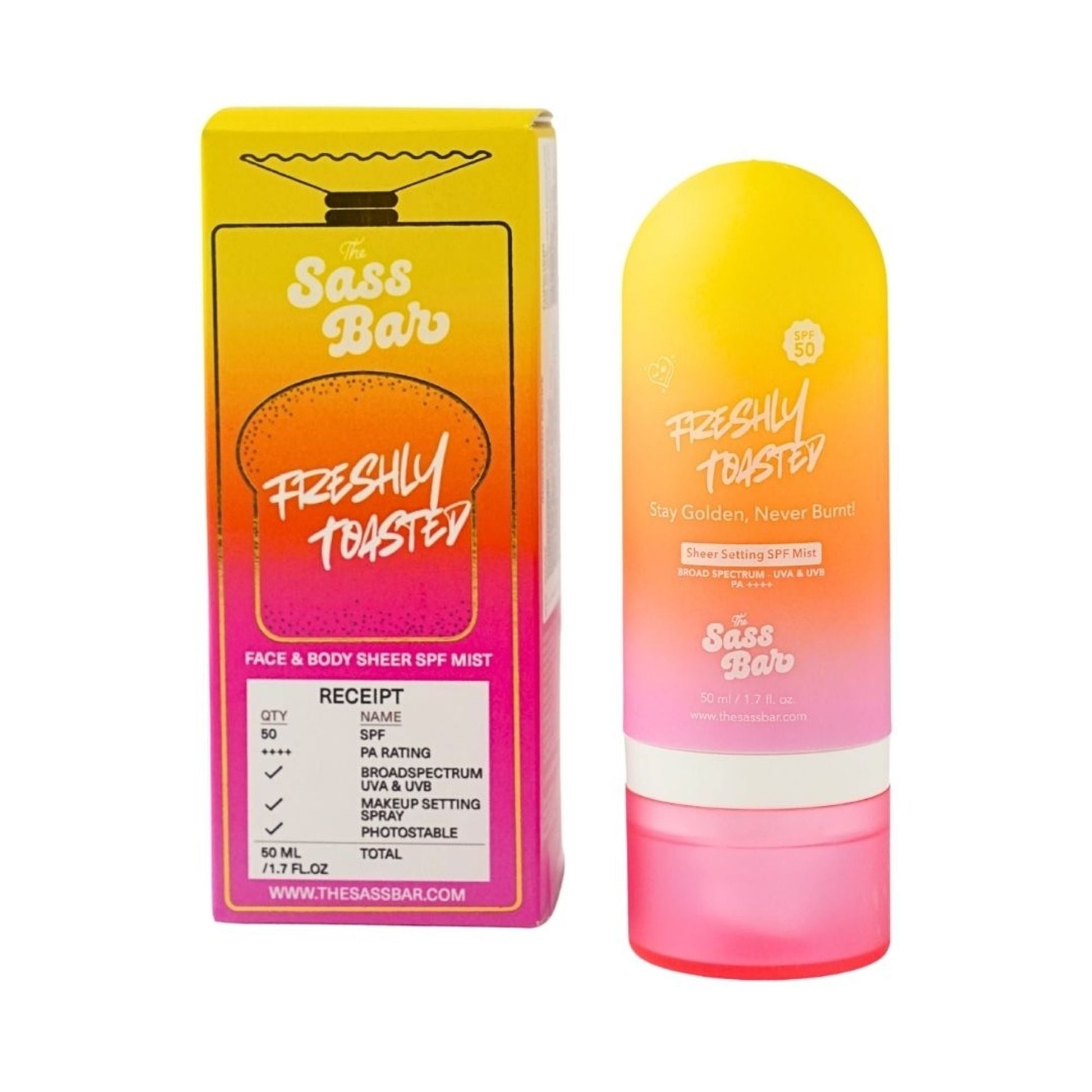 The Sass Bar Freshly Toasted Sheer Setting SPF Face & Body Mist  Grab2Buy The Sass Bar Grab2Buy