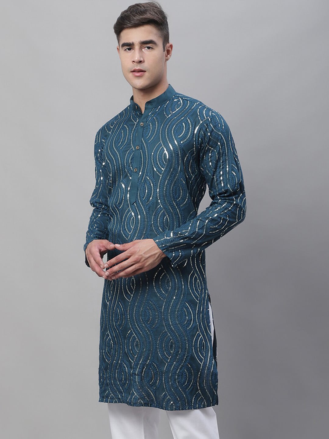 Sojanya Ethnic Motifs Embroidered Sequinned Pure Cotton Kurta 