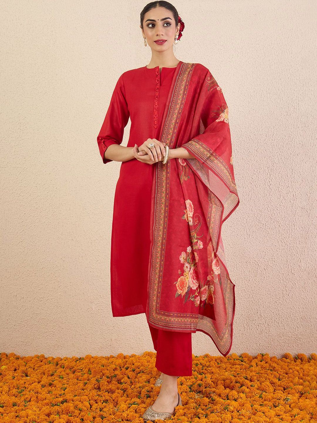 Indo Era Women Solid Kurta with Pyjama & Dupatta