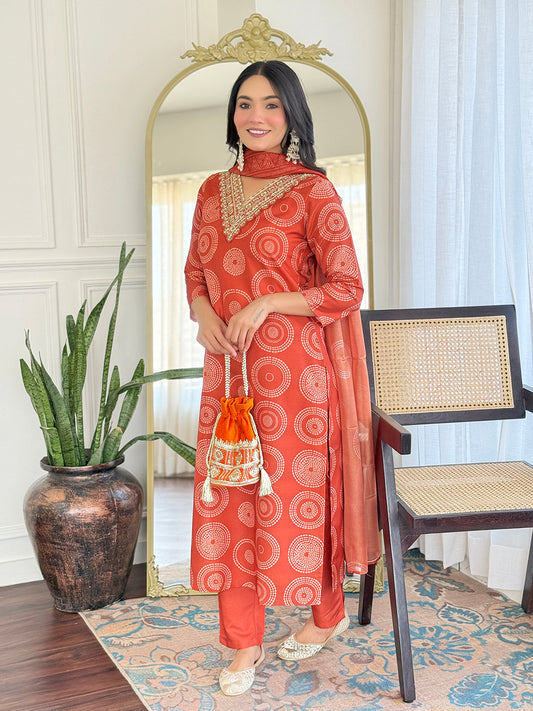 The52 Women's Gorgeous Rayon Embroidery Straight Kurta with Pant And Dupatta Set | Grab2Buy