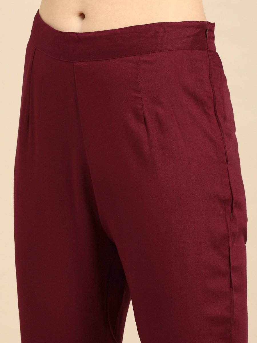 All About You Women Maroon Printed Kurta with Trousers