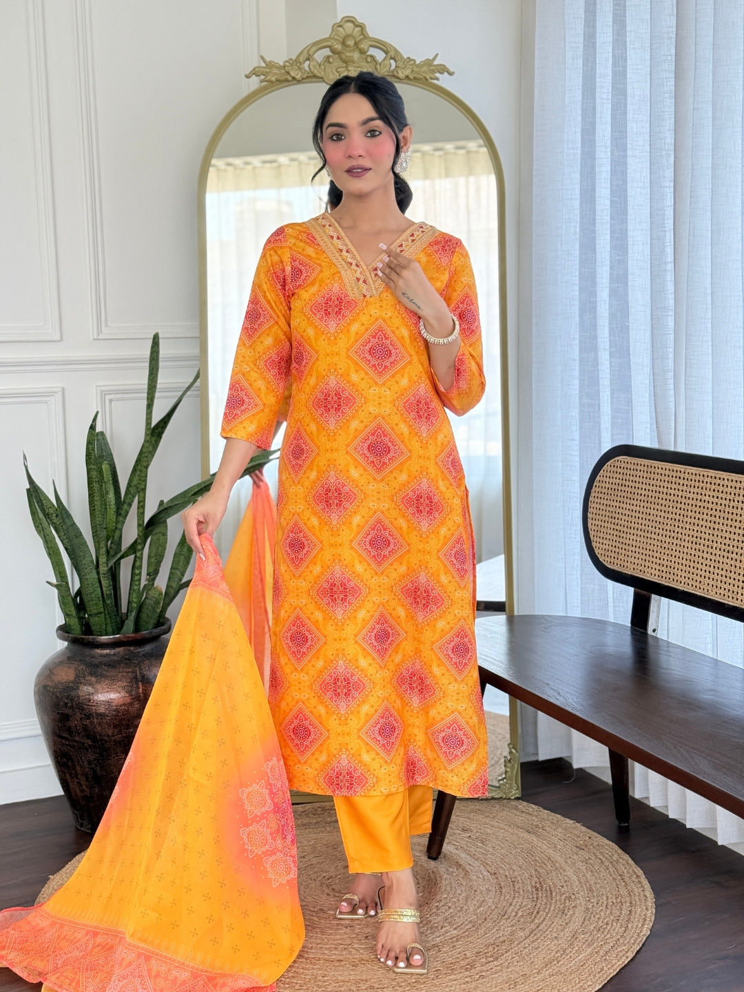 The52 Women's Beautiful Rayon Embroidery work Straight Kurta with Pant and Dupatta Set 