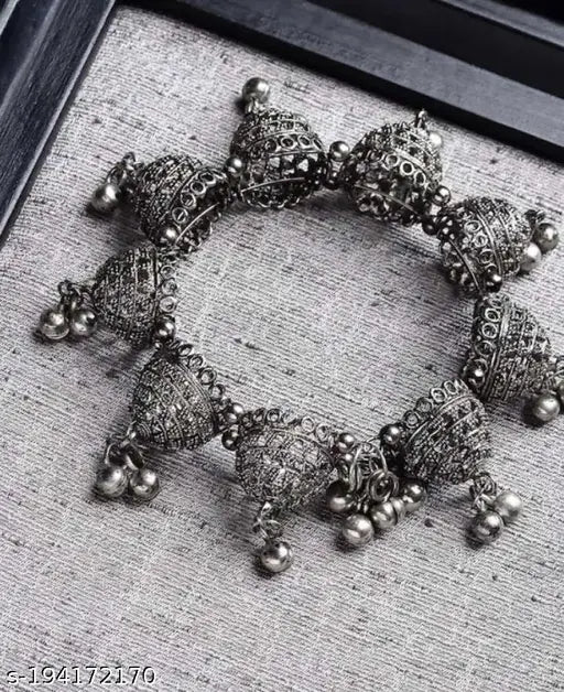 Tehzeeb Creations Women's Traditional Silver Colour Oxidised Bangle | Grab2Buy