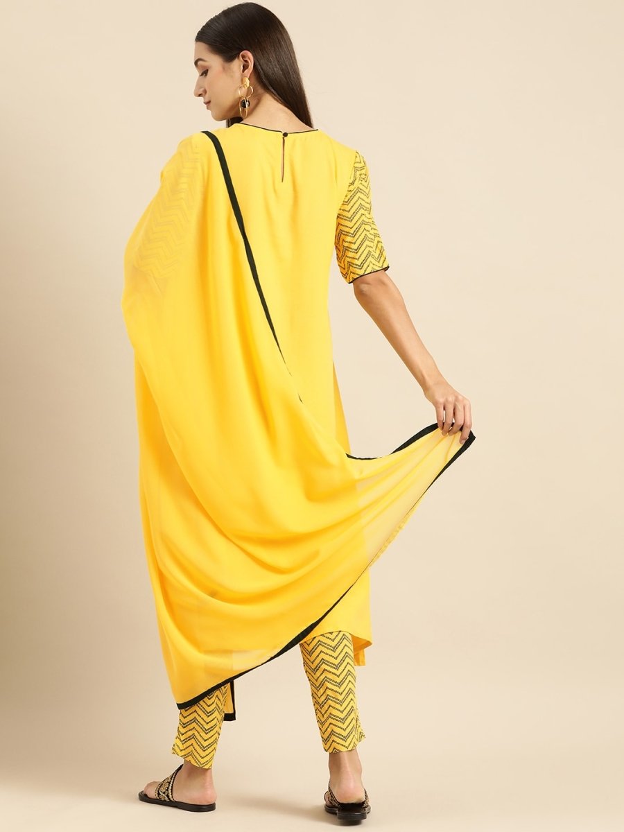 All About You Women Yellow Printed Kurta with Trousers & With Dupatta