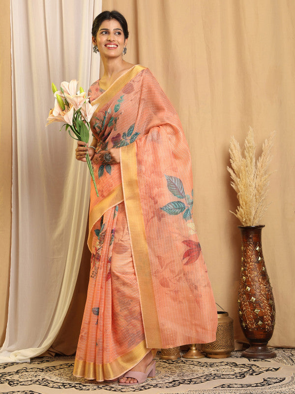 Shivam Fabrics Pink Chanderi Fabric Printed Saree
