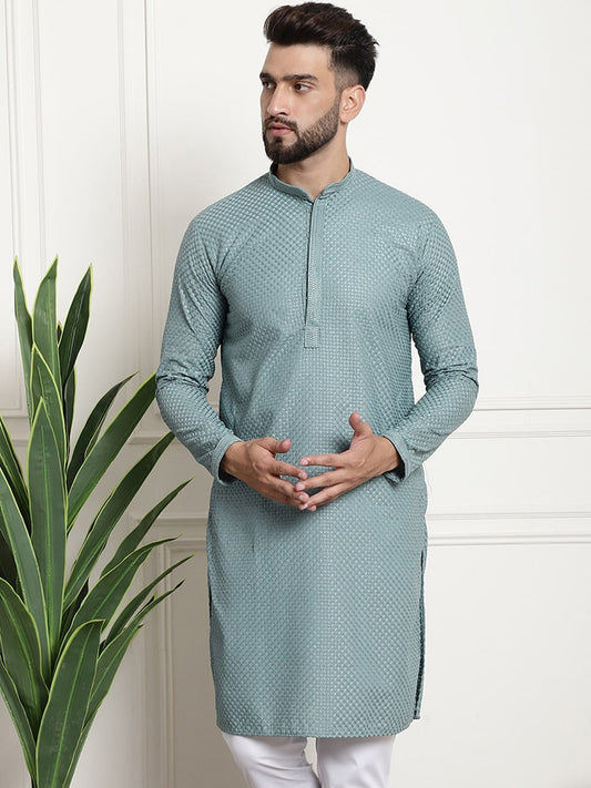 Sojanya Woven Design Mandarin Collar Straight Cotton Kurta 