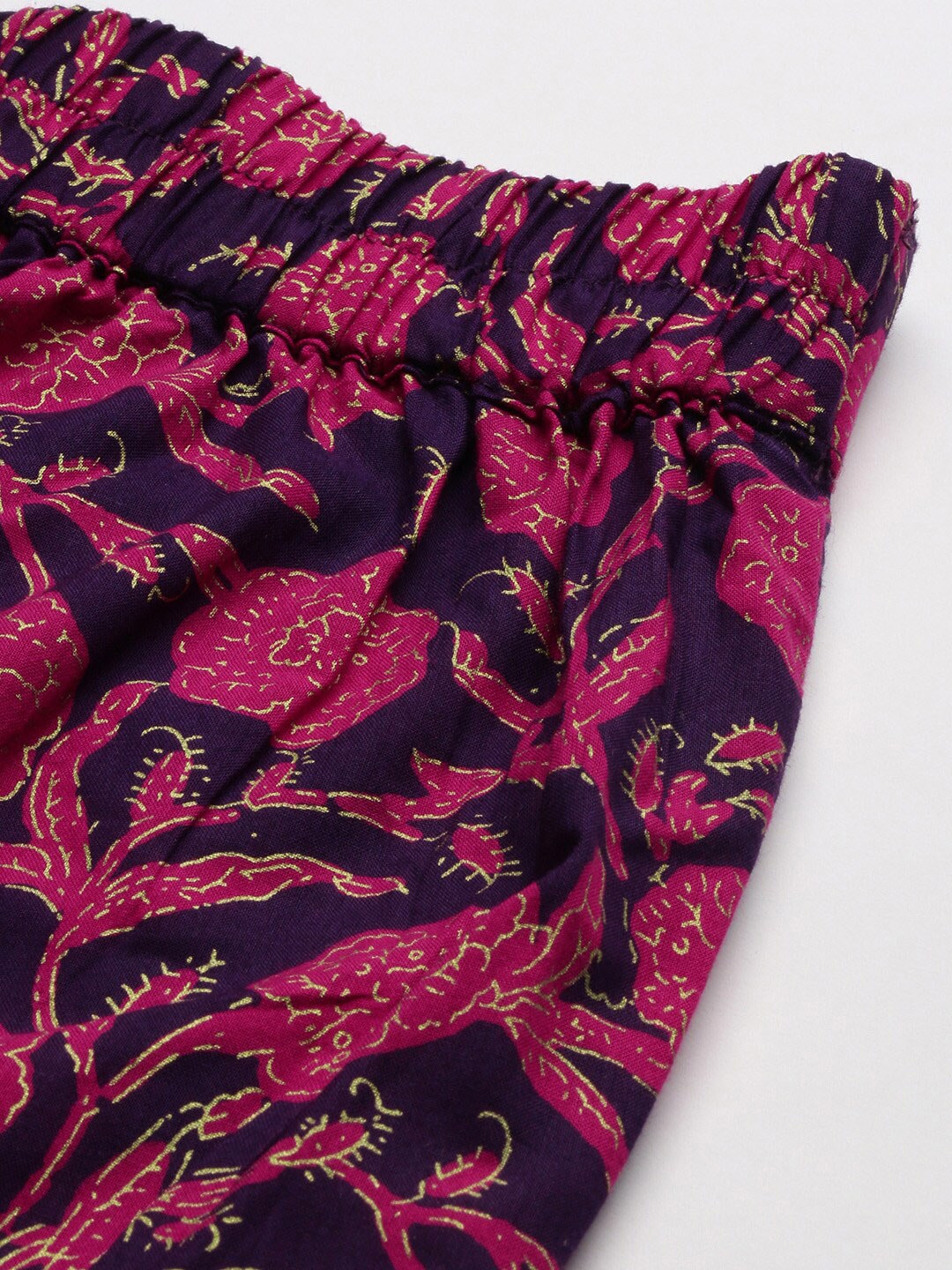 HERE&NOW Women Pink & Navy Blue Printed Pure Cotton Kurta with Trousers & With Dupatta