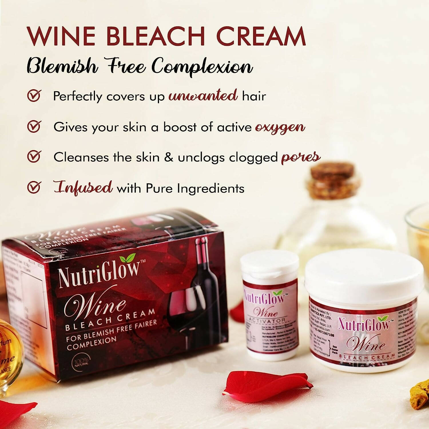 NutriGlow Wine Bleach Cream With Grape Extracts - Grab2buy