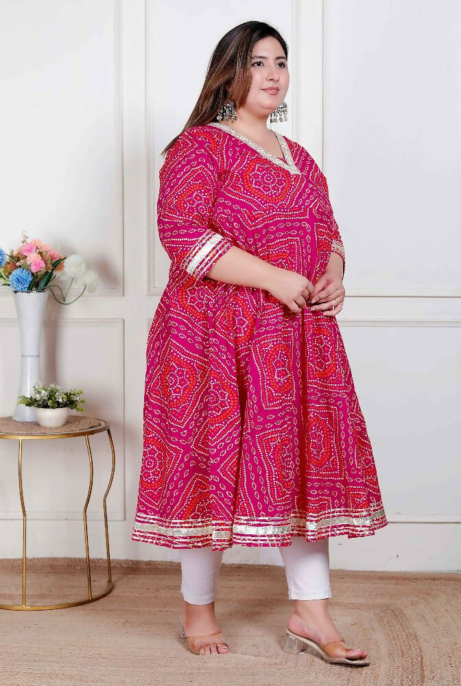 Miravan Plus Size Women'S Bandhani Ethnic Anarkali Kurta And Dupatta