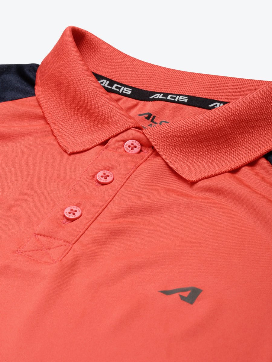Alcis Men Red & Navy Blue Colourblocked Polo Collar Slim Fit Running T-shirt 