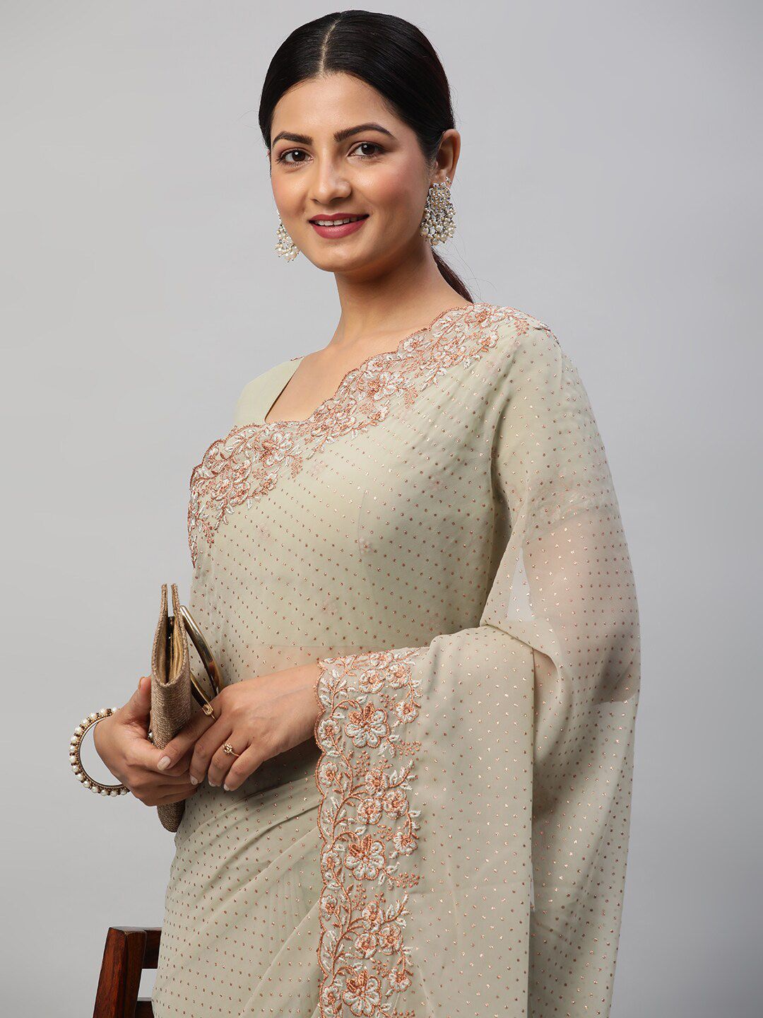 kasee Green Polka Dots Embroidered Saree