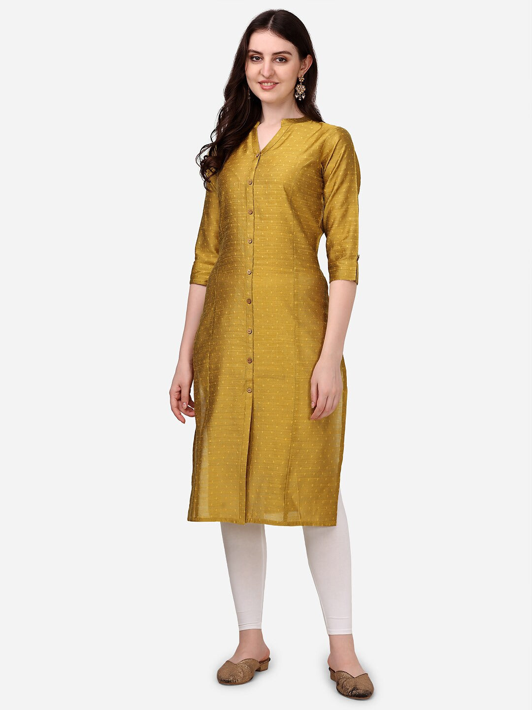 HERE&NOW Geometric Printed Mandarin Collar Dobby Art Silk Kurta