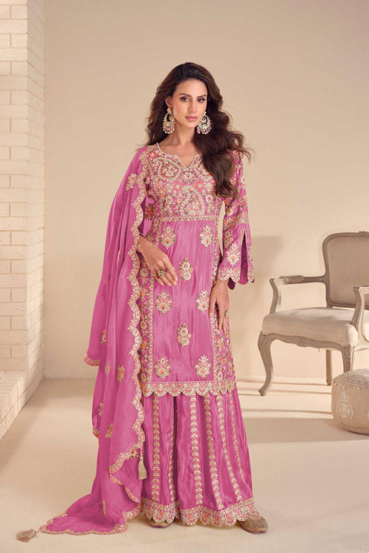 Anaita Pink Shimmer Stitched Suit With Hand & Embroidery Work