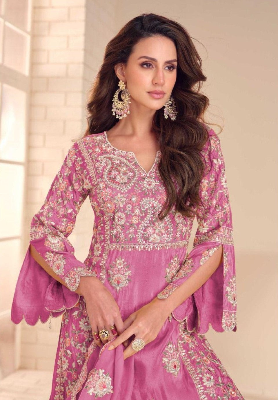 Anaita Pink Shimmer Stitched Suit With Hand & Embroidery Work