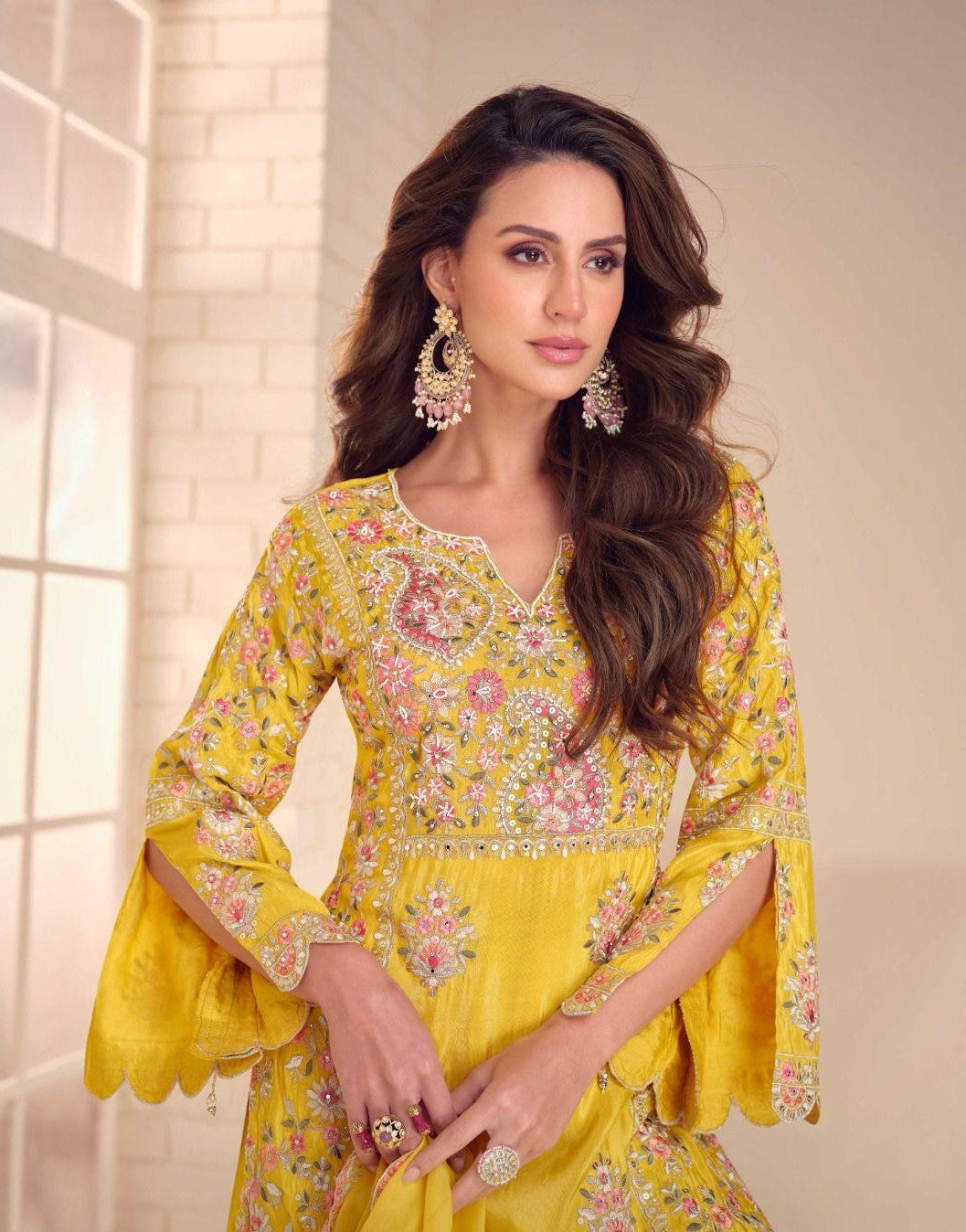 Anaita Yellow Shimmer Stitched Suit With Hand & Embroidery Work