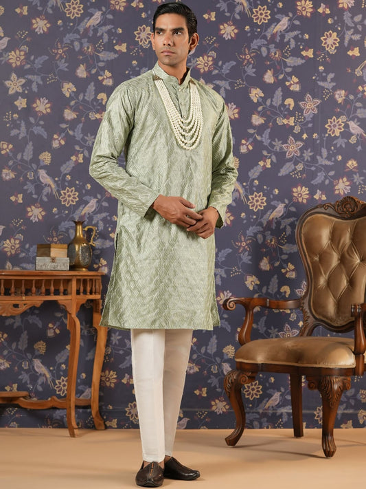 House of Pataudi Ethnic Motifs Embroidered Mandarin Collar Straight Kurta With Trouser