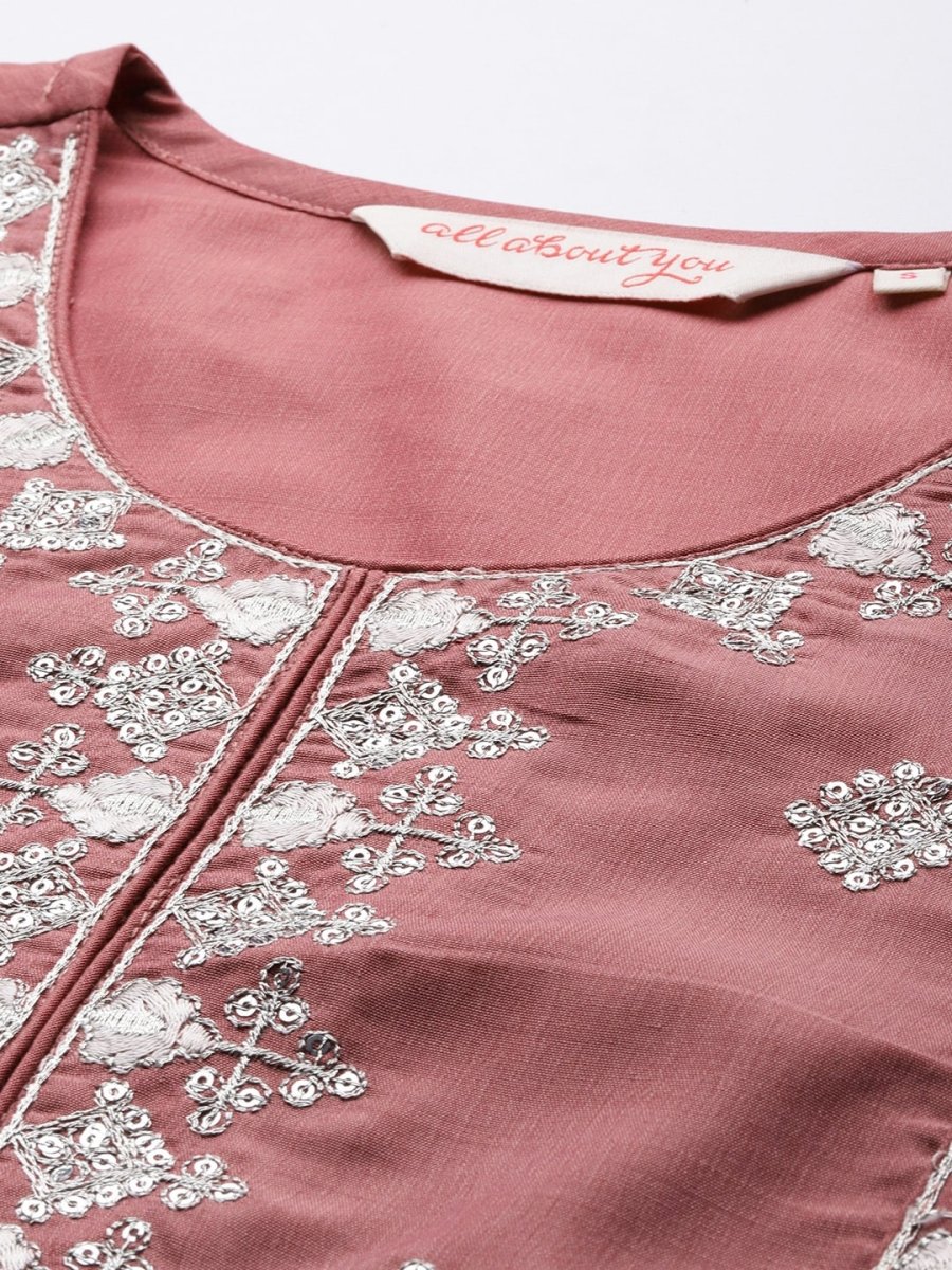 All About You Ethnic Motifs Embroidered Pleated Sequinned Kurta with Trousers