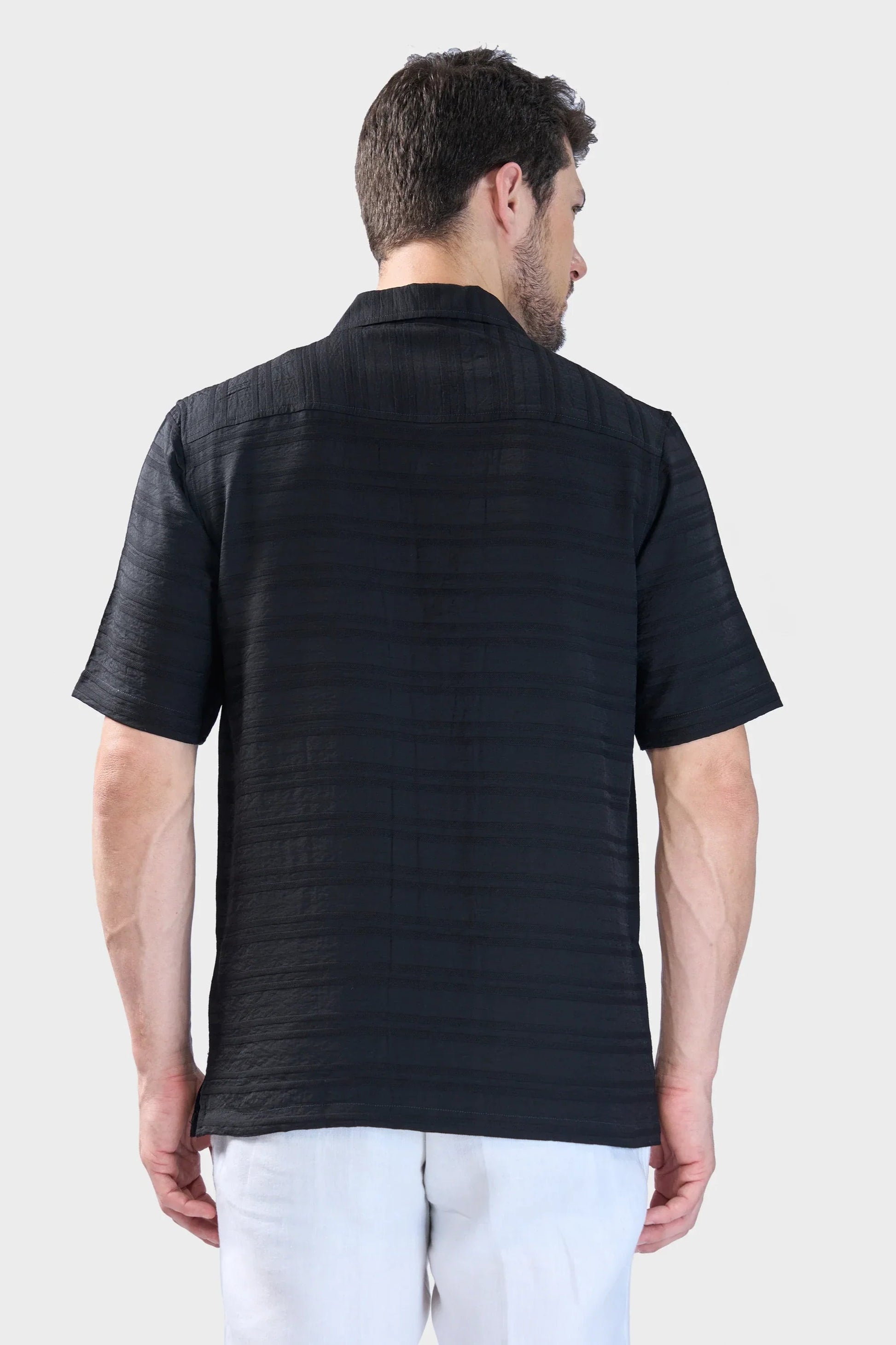 Xkind Black Horizontal Pleated Stripes Relaxed Fit Shirt  Grab2Buy Xkind Grab2Buy