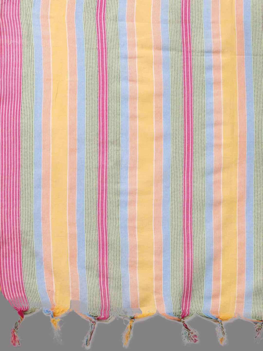 HERE&NOW Peach & White Striped Pure Cotton Kurta With Trousers & Dupatta