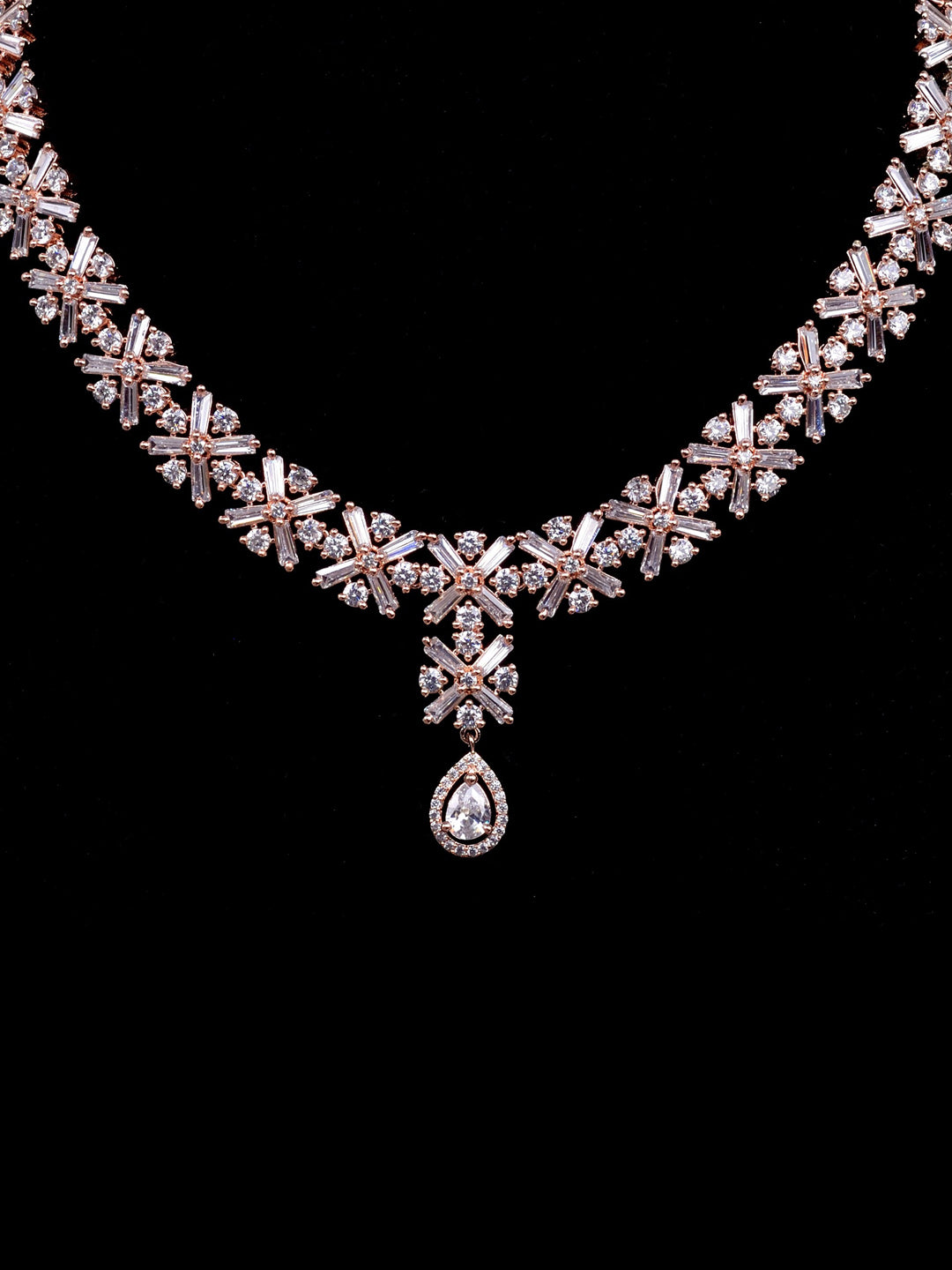 Saraf RS Jewellery Rose Gold-Plated American Diamond Studded Handcrafted Jewellery Set - Grab2buy