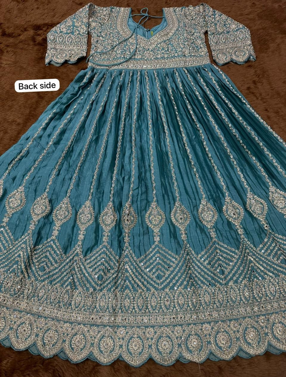 Anaita Blue Chinon Silk Stitched Anarkali Suit With Embroidered & Sequined Work