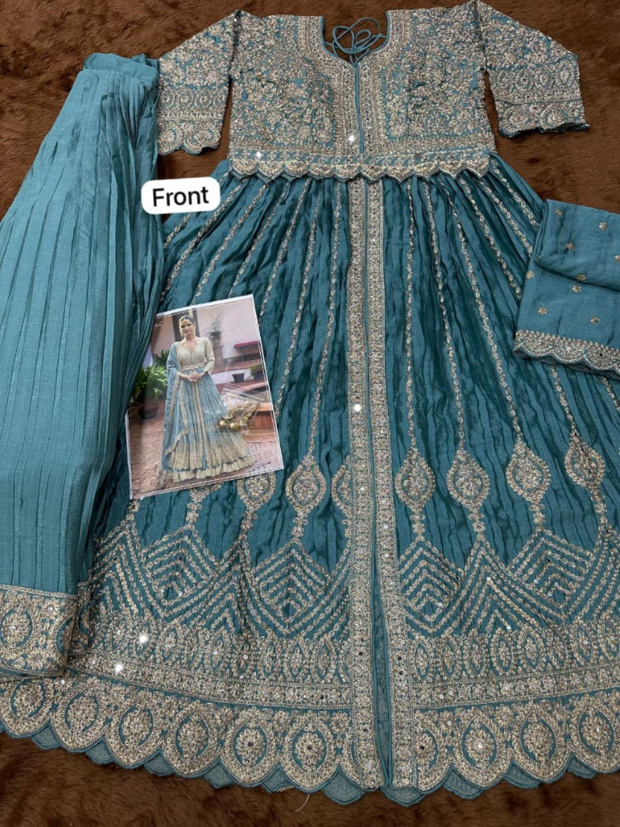 Anaita Blue Chinon Silk Stitched Anarkali Suit With Embroidered & Sequined Work