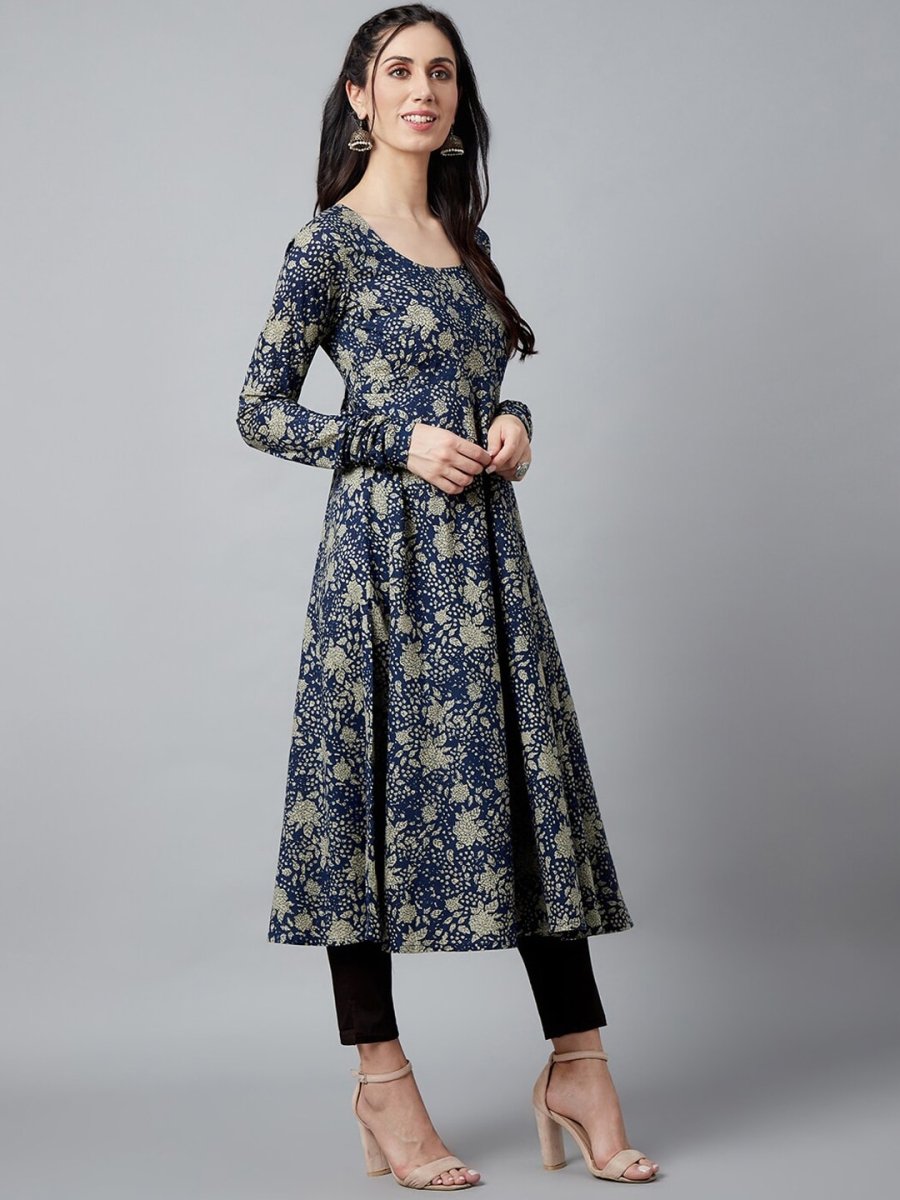 Aks Floral Printed Pure Cotton Anarkali Kurta
