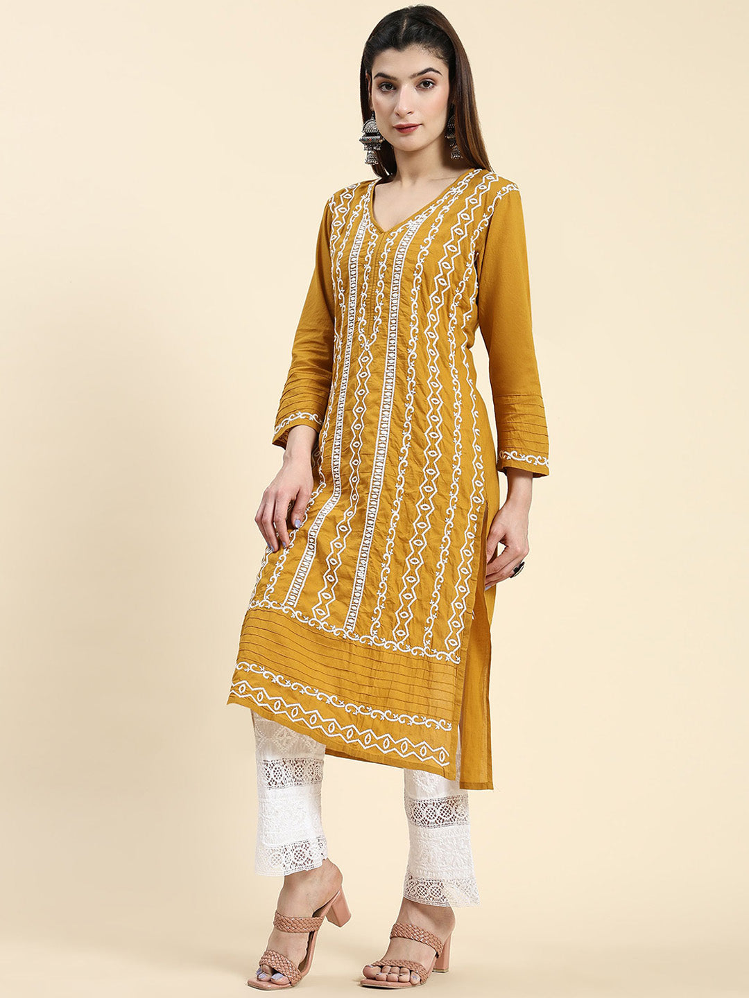 HOUSE OF KARI Ethnic Motifs Embroidered Chikankari Cotton Kurta 