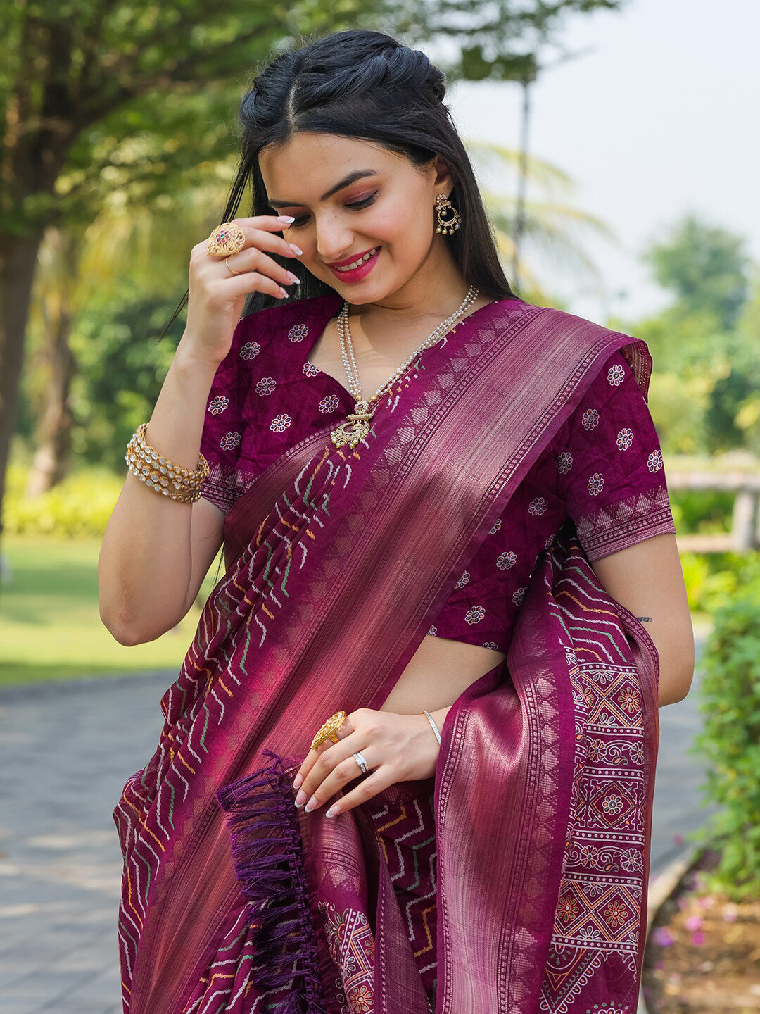 Tikhi Imli Leheriya Printed Zari Ready to Wear Grab2Buy 