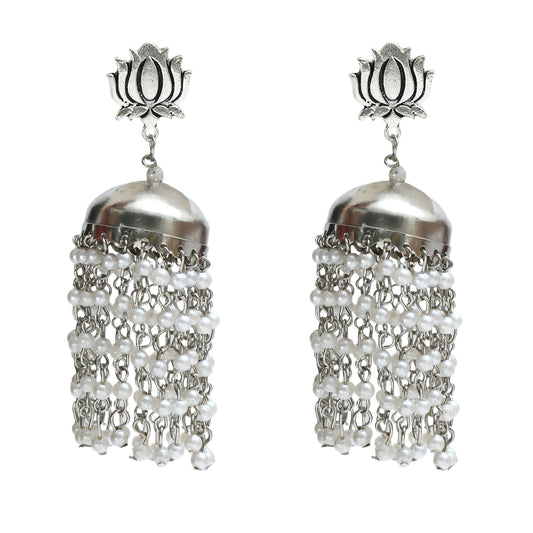 Mominos Fashion Johar Kamal Lotus Design Earrings With Pearls Jhumkas - Grab2buy