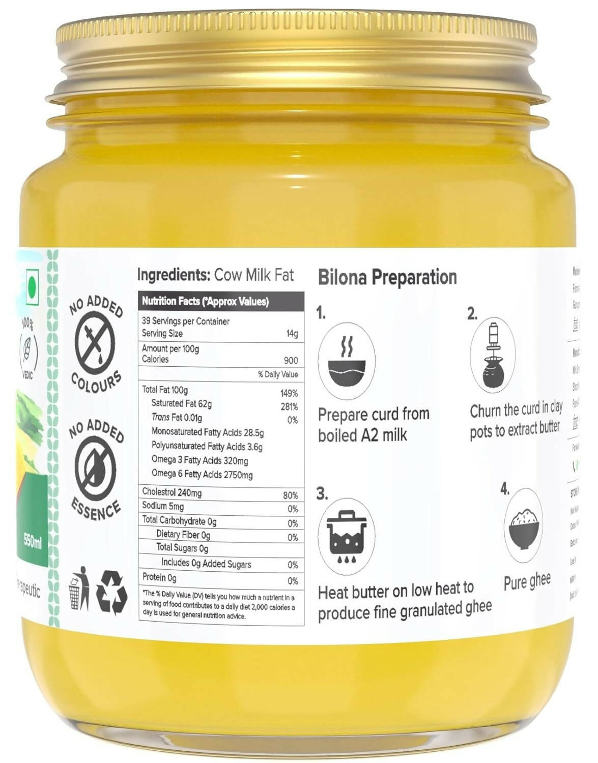 Farm Naturelle A2 Vedic Sahiwal Ghee - Desi Cow Ghee | Natural, Healthy, and Pure | Cultured Cow Ghee 
