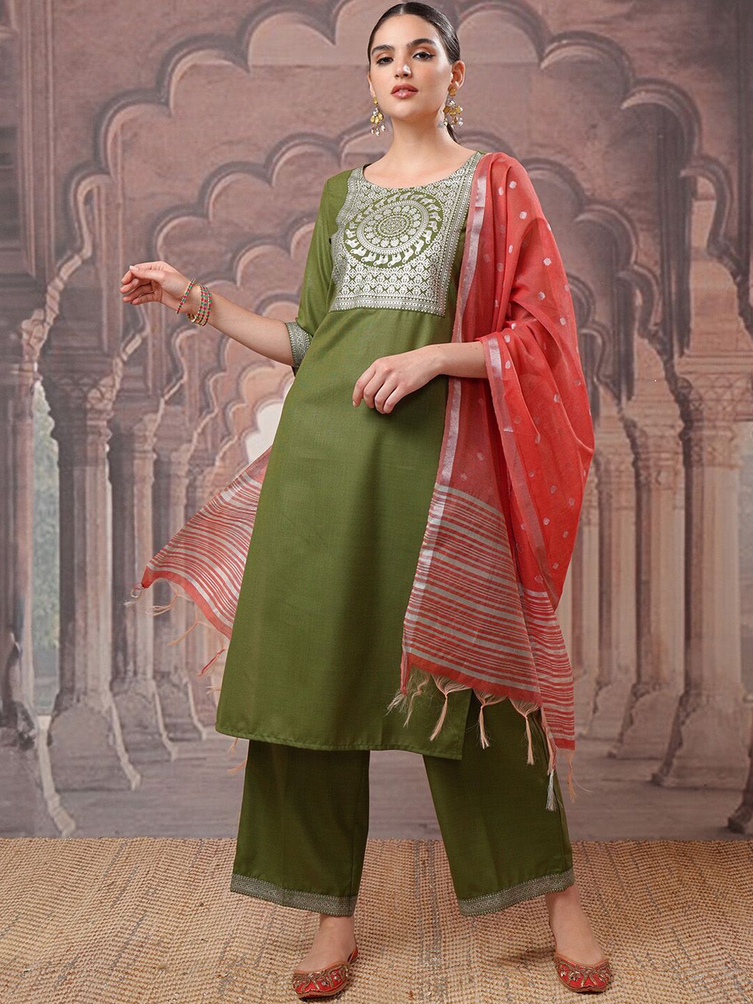 Vishudh Green Ethnic Motifs Printed Kurta with Palazzo & Dupatta | Grab2Buy