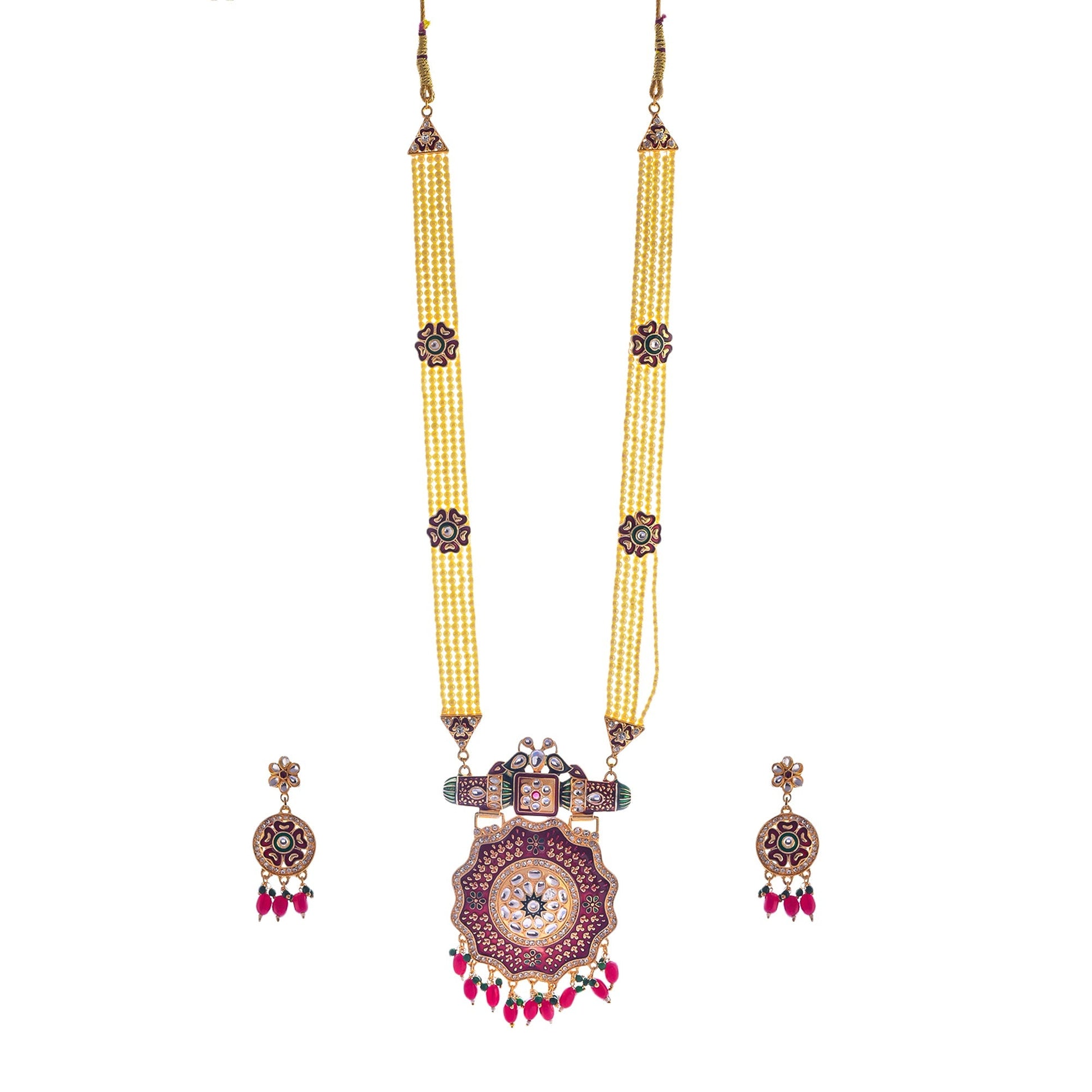 Gold-Polished Alloy Jadau Work Traditional Ethnic Beaded Necklace Set - The Pari - The Pari - Dinesh Associates