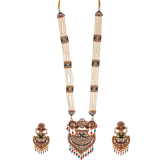 Gold-Polished Alloy Long Jadau Work Rani Haar Necklace - The Pari | Swadesiicart