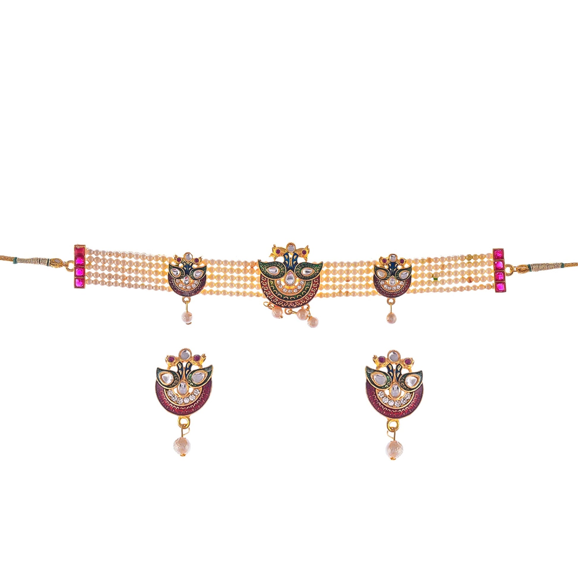 Gold-Polished Alloy Designer Peacock Choker Necklace Set - The Pari | Swadesiicart