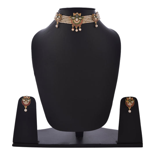 Gold-Polished Alloy Designer Peacock Choker Necklace Set - The Pari | Swadesiicart