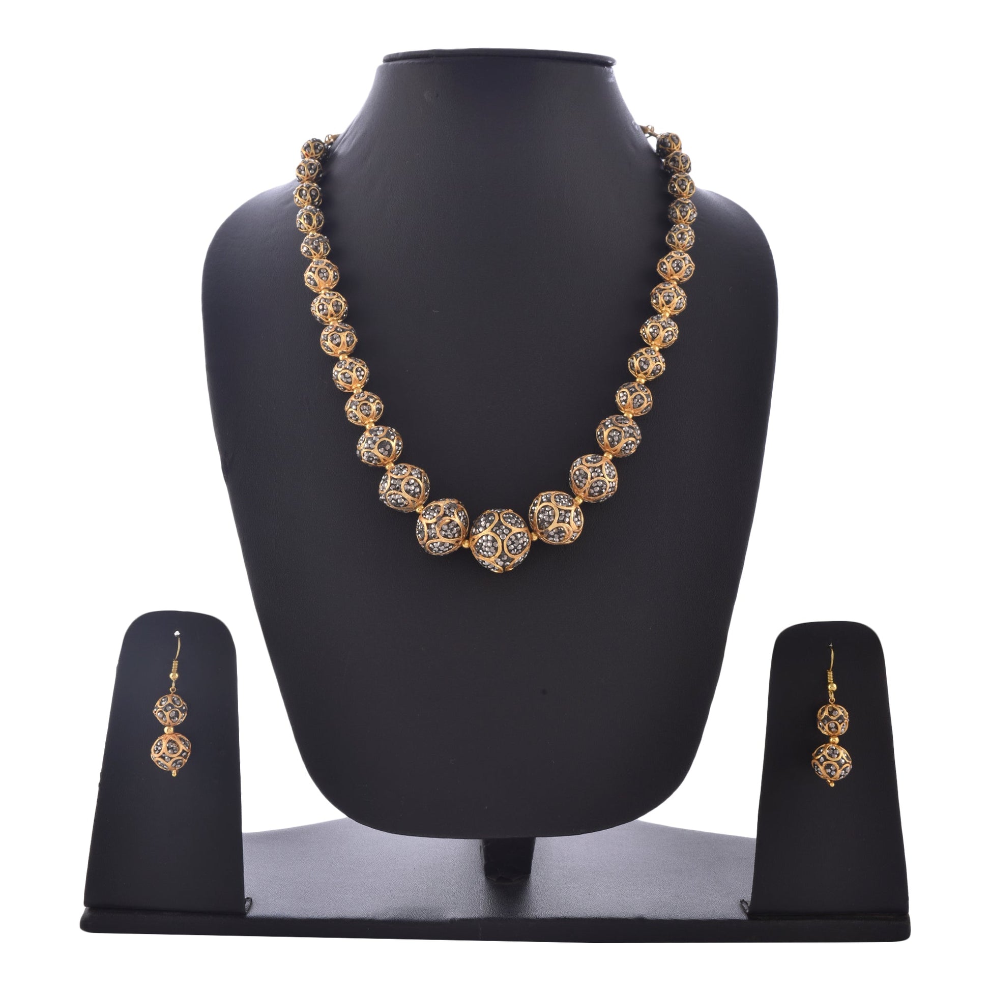 Gold-Plated Alloy Victorian Look Classy Mala Necklace With Earrings - The Pari - Grab2buy