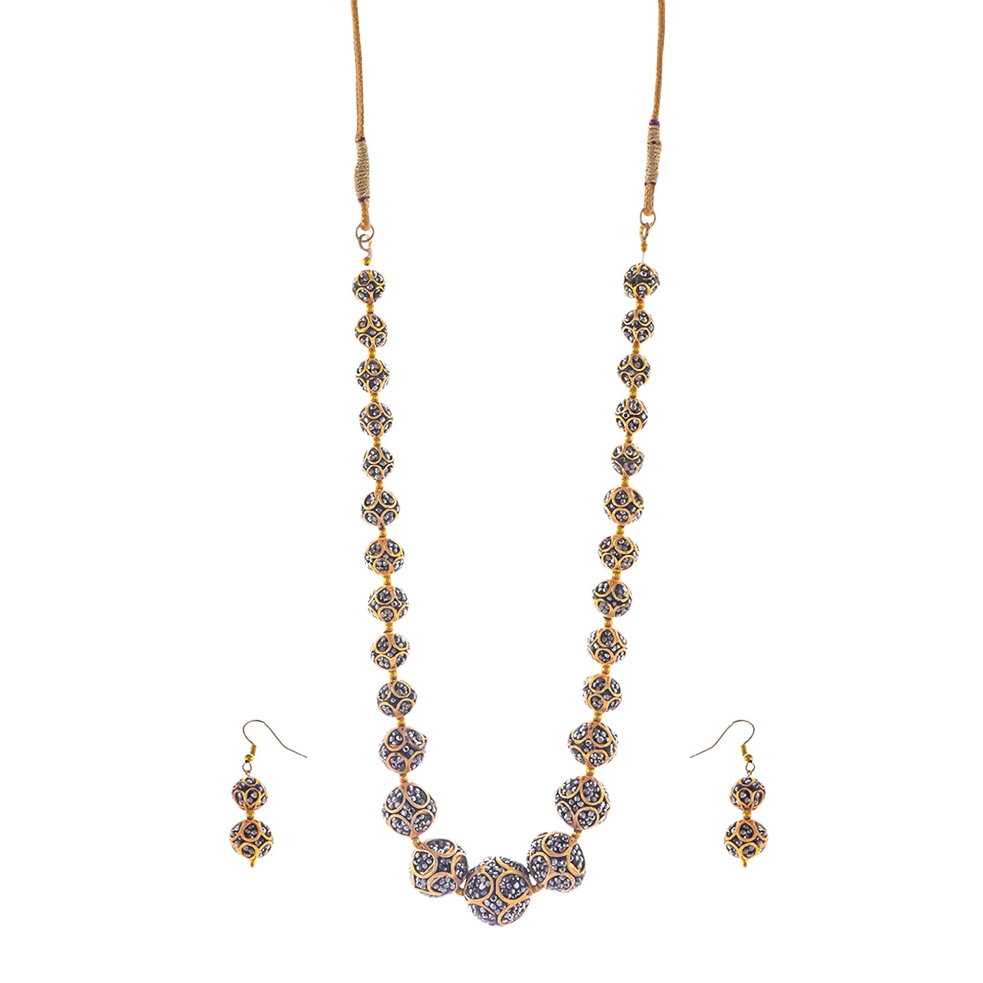 Gold-Plated Alloy Victorian Look Classy Mala Necklace With Earrings - The Pari - Grab2buy