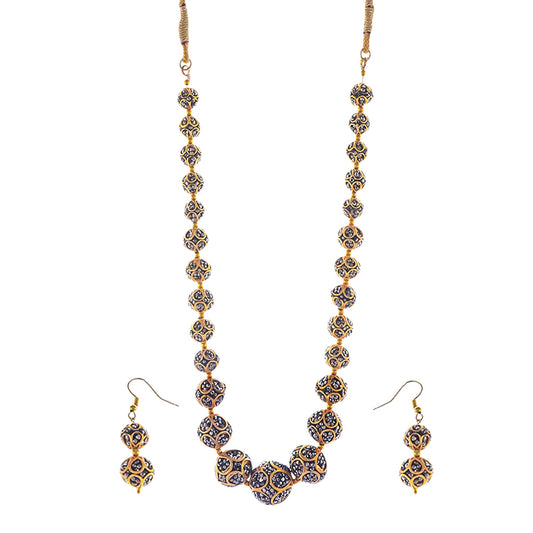Gold-Plated Alloy Victorian Look Classy Mala Necklace With Earrings - The Pari - Grab2buy