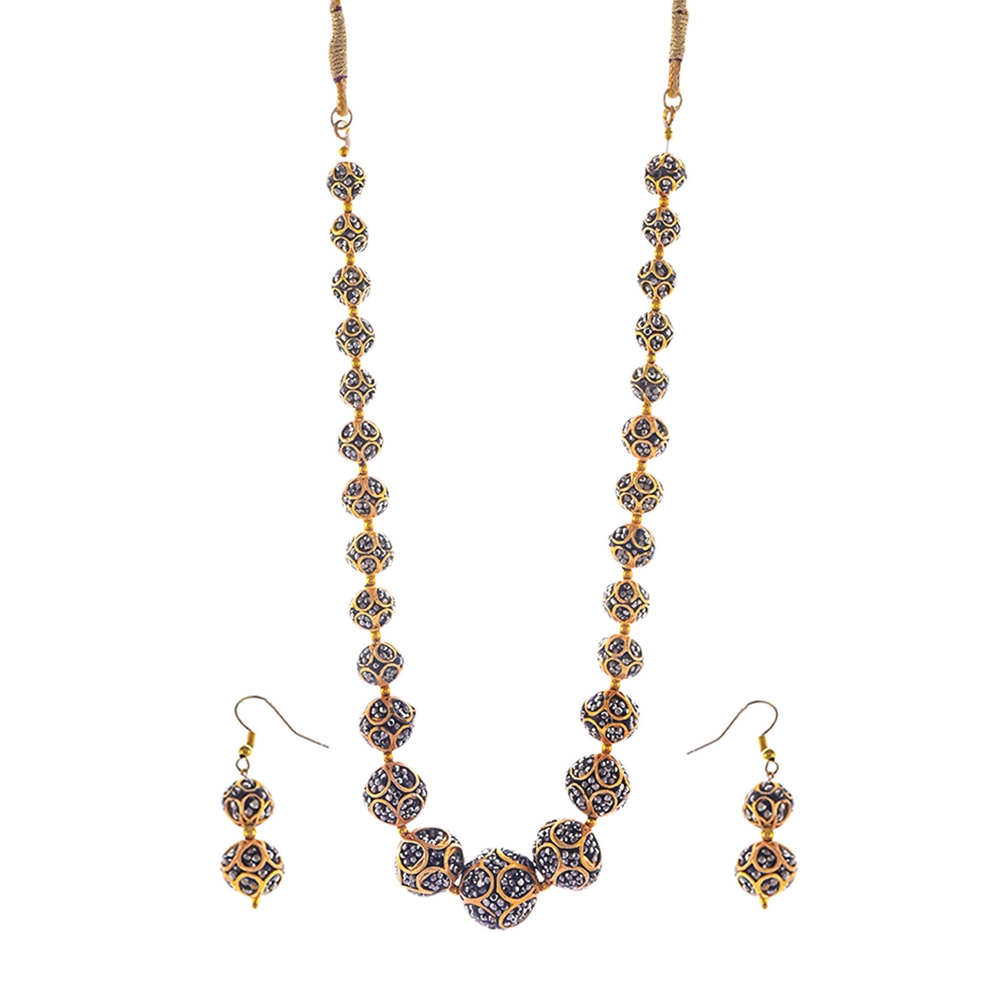Gold-Polished Alloy Victorian Look Classy Mala Necklace With Earrings - The Pari - Swadesiicart
