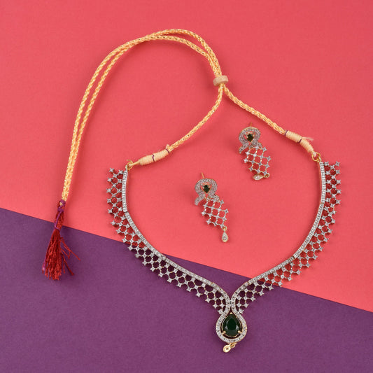Rhodium-Plated Alloy Green Classy Ad Necklace Set - The Pari - Grab2buy