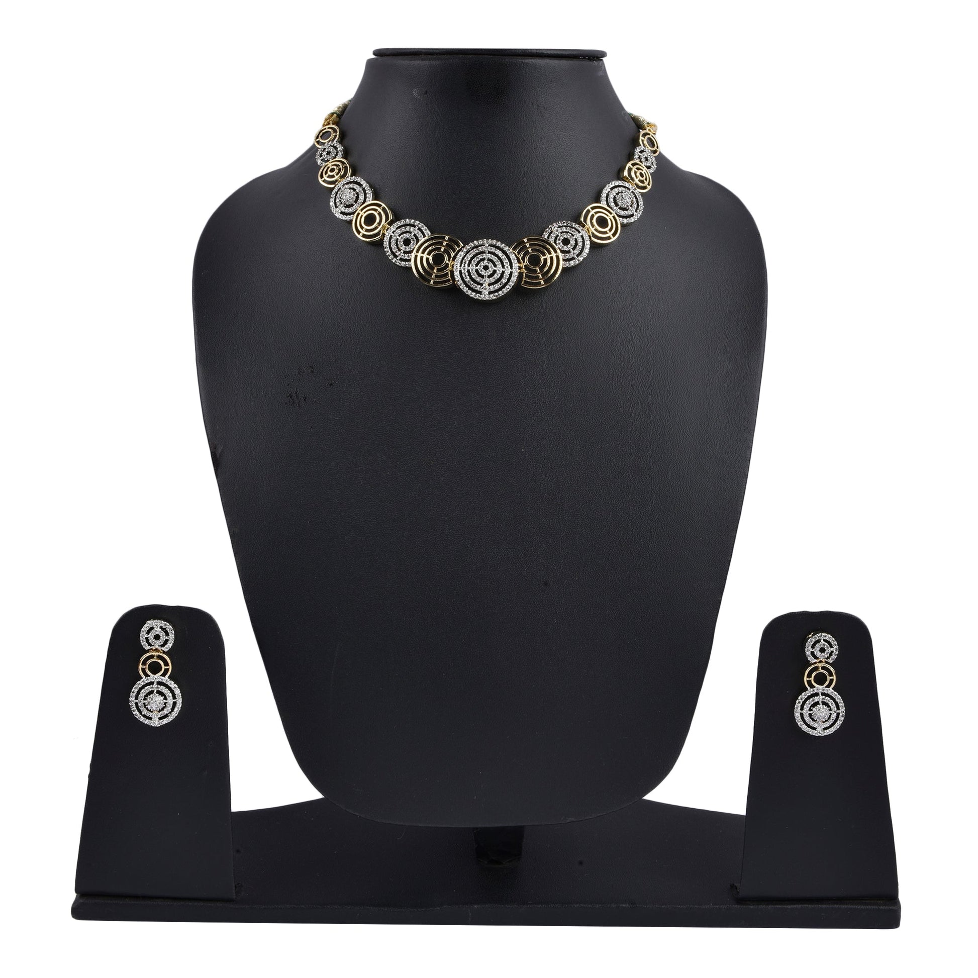 Rhodium-Plated Alloy Dual Tone Ad Neckalce With Earrings - The Pari - Grab2buy