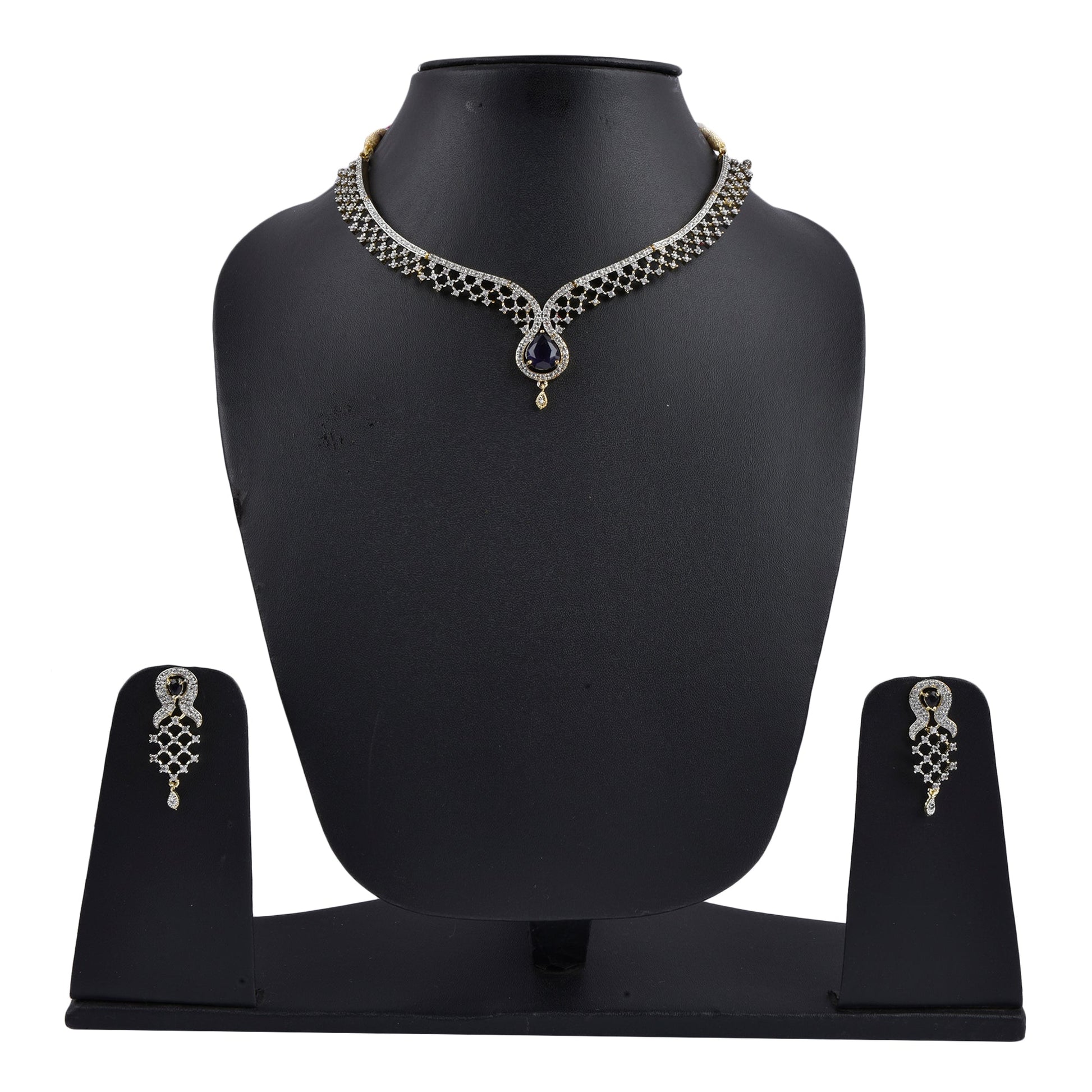 Rhodium-Plated Alloy Blue Classy Ad Necklace Set - The Pari - Grab2buy