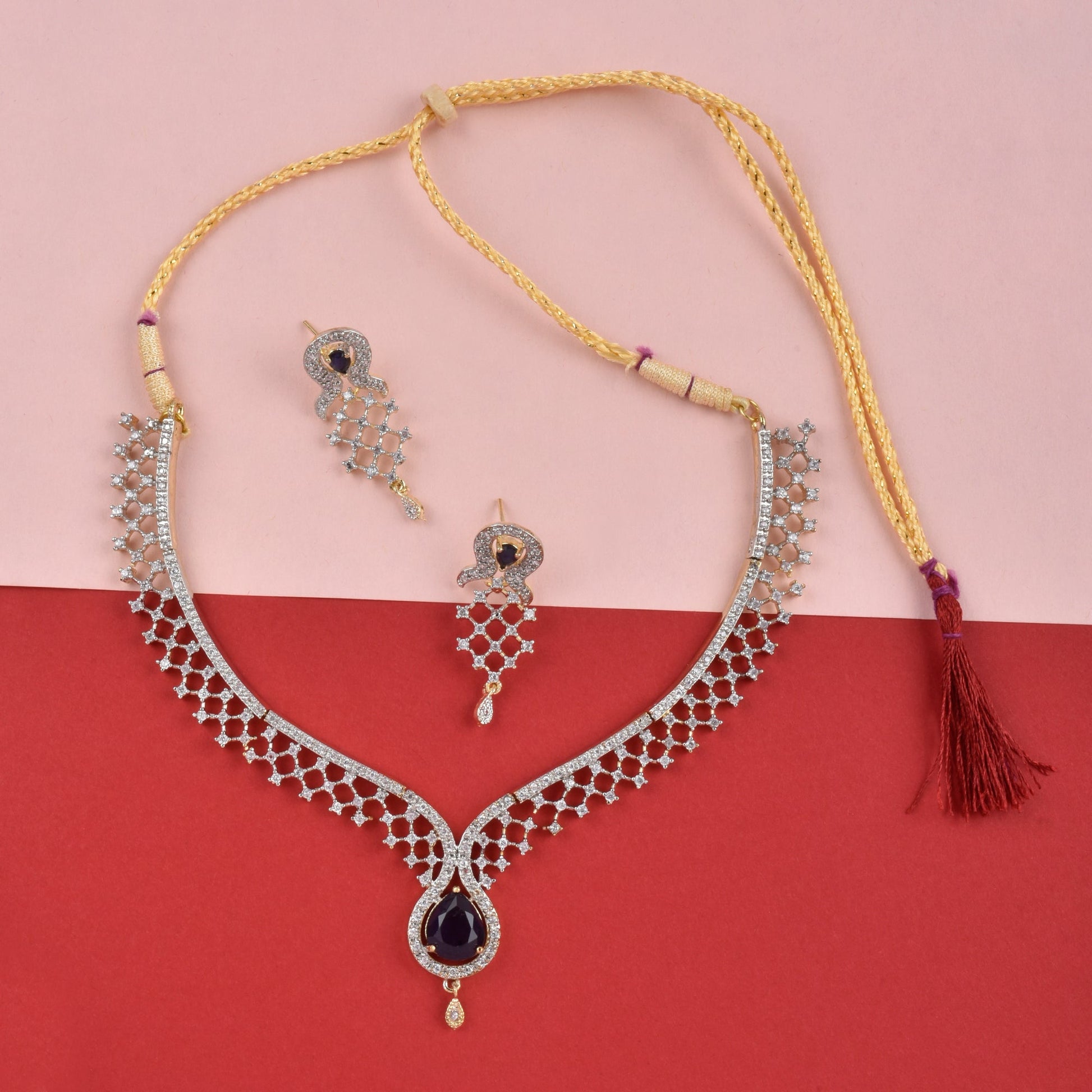 Rhodium-Plated Alloy Blue Classy Ad Necklace Set - The Pari - Grab2buy