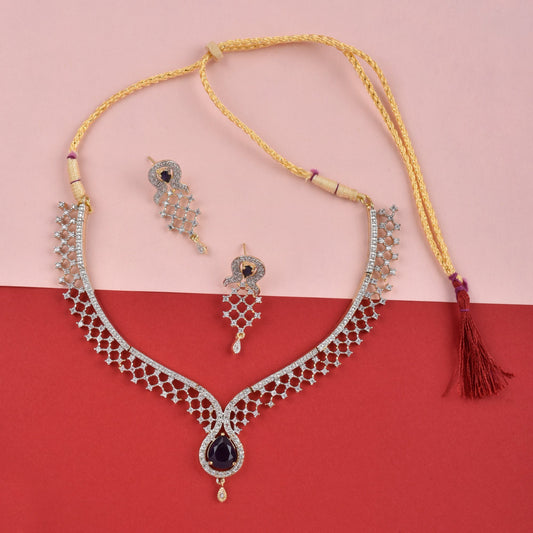 Rhodium-Plated Alloy Blue Classy Ad Necklace Set - The Pari - Grab2buy