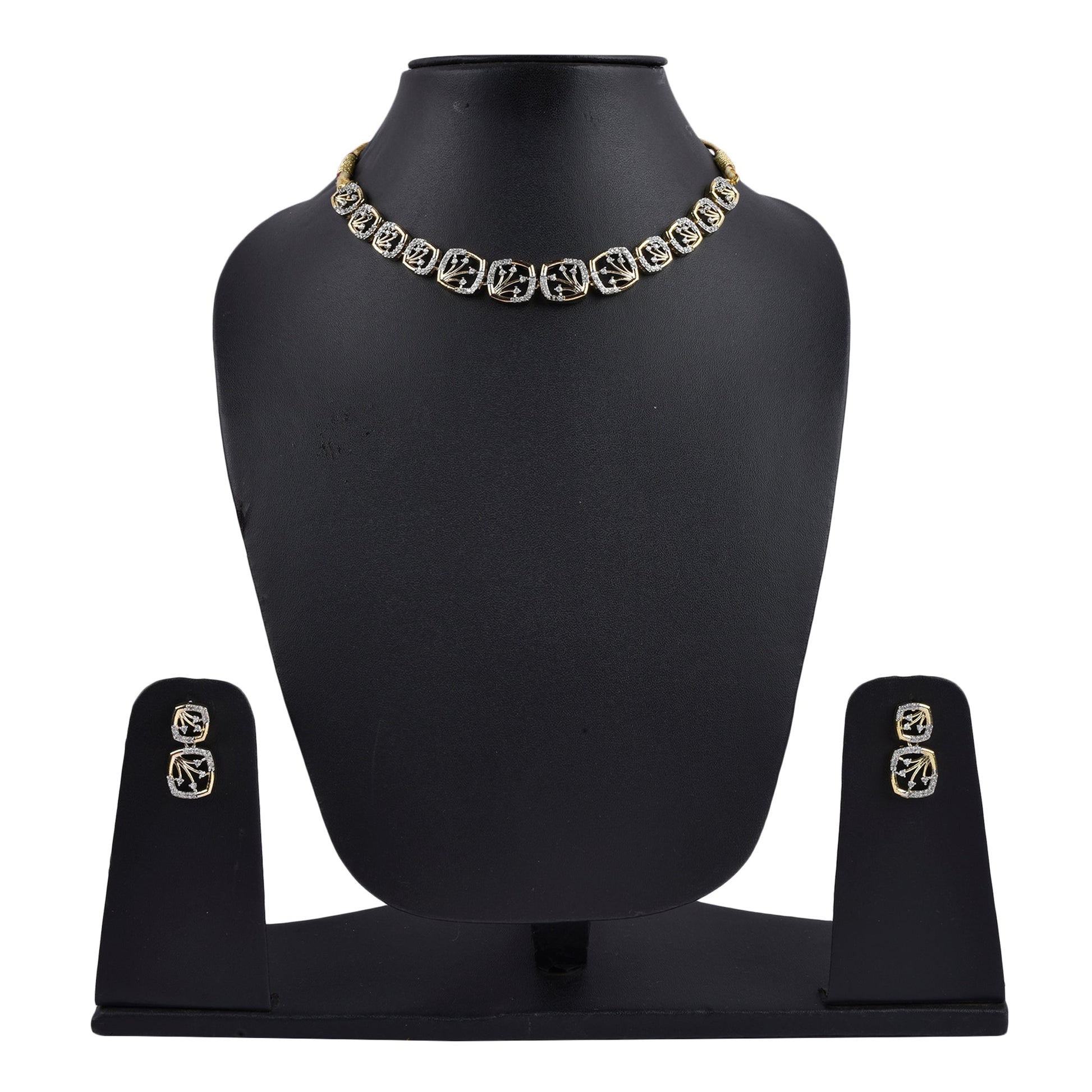 Rhodium-Plated Alloy Designer Ad Square Necklace Set - The Pari - Grab2buy