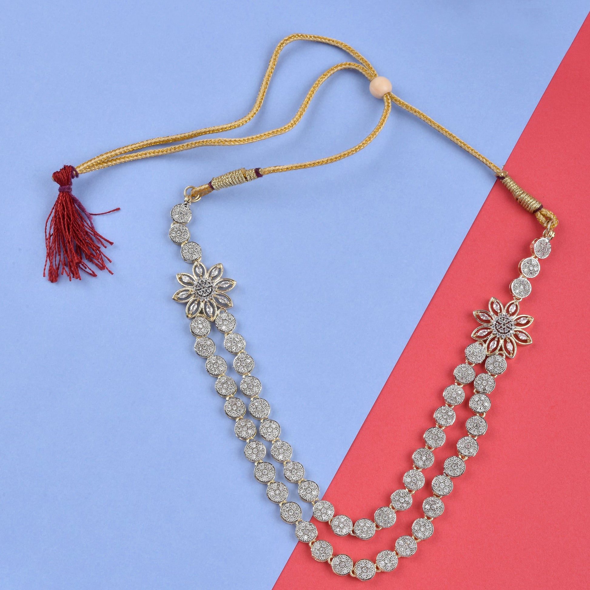 Rhodium-Plated Alloy Double Layer Ad Necklace Set - The Pari - Grab2buy