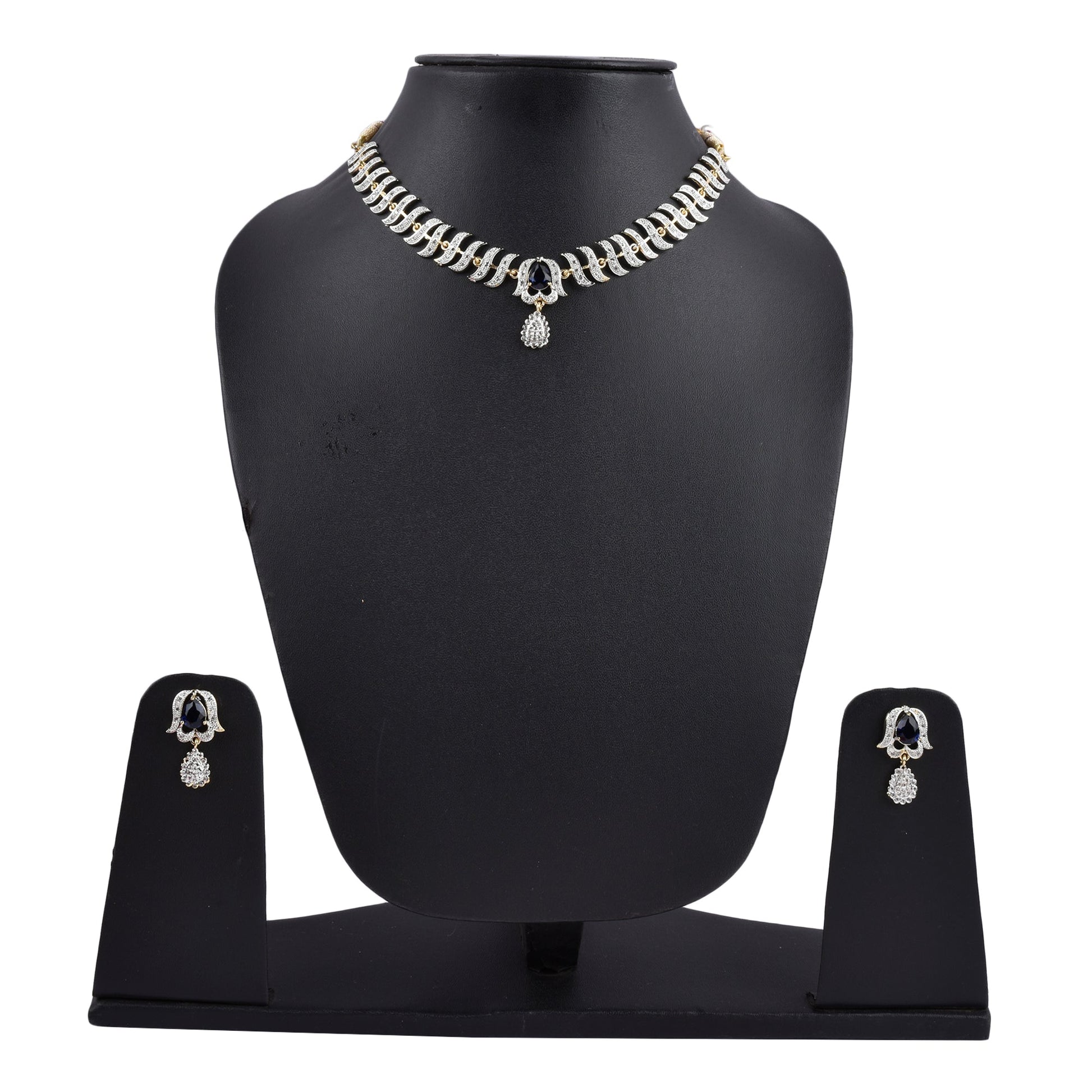 Rhodium-Plated Alloy Nagin Inspired Blue Stone Ad Necklace Set - The Pari - Grab2buy