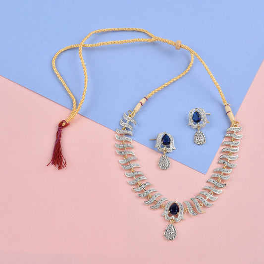 Rhodium-Plated Alloy Nagin Inspired Blue Stone Ad Necklace Set - The Pari - Grab2buy