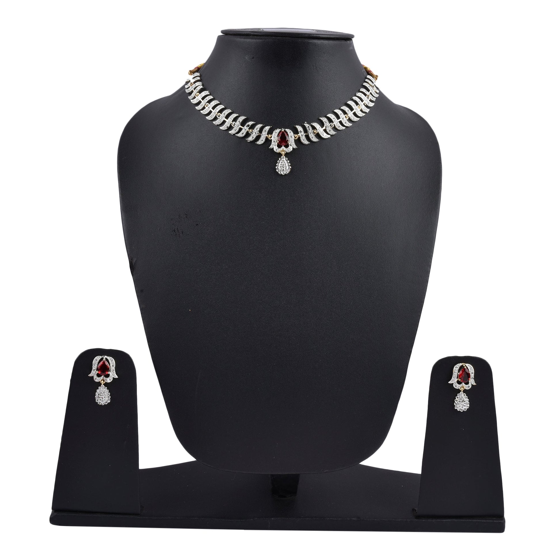 Rhodium-Plated Alloy Nagin Inspired Ruby Stone Ad Necklace Set - The Pari - Grab2buy
